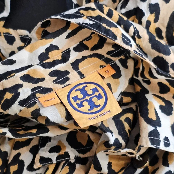 Tory Burch Womens Leopard Print Button Front Pocket Blouse Size 10 Cotton - Picture 7 of 8